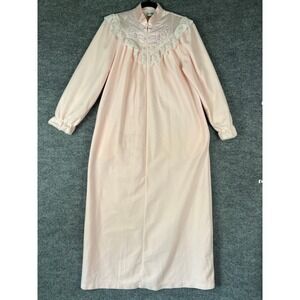 Sears Apostrophe Pink Maxi Robe M Lace Embroidered Cottagecore 54"